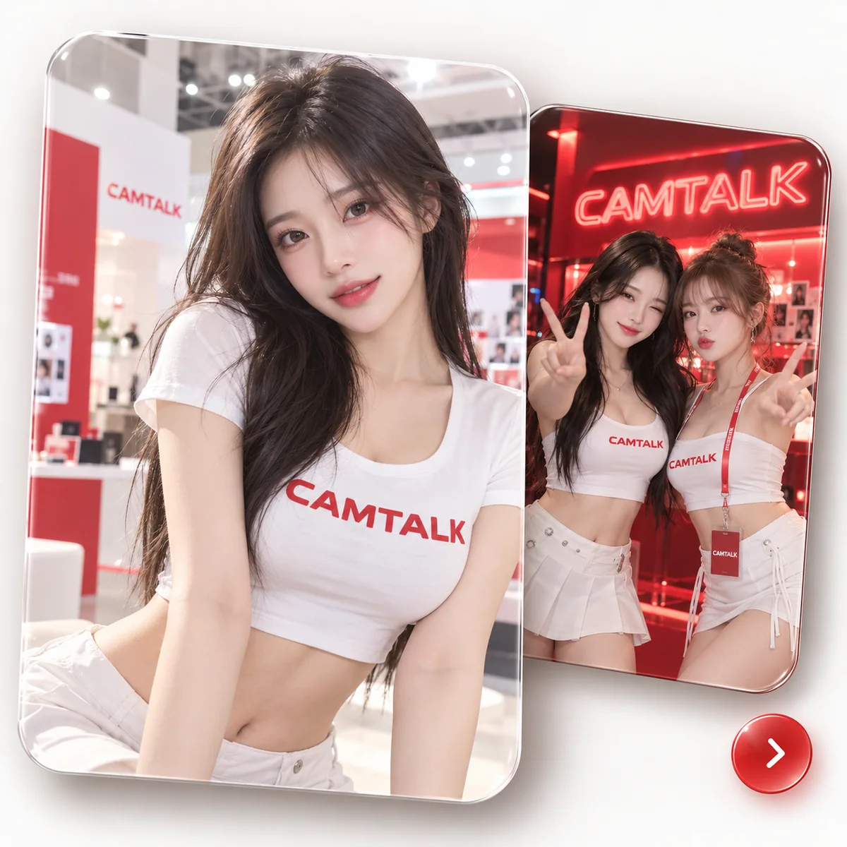 캠톡 티셔츠를 입은 모델과 팝업스토어의 모델들