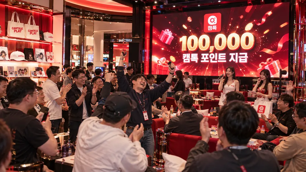 100,000 캠톡 포인트 지급 이벤트 무대와 관객